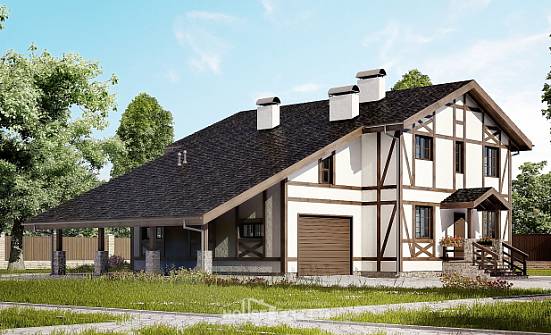 250-002-Л Проект двухэтажного дома с мансардой и гаражом, простой дом из кирпича Темрюк | Проекты домов от House Expert