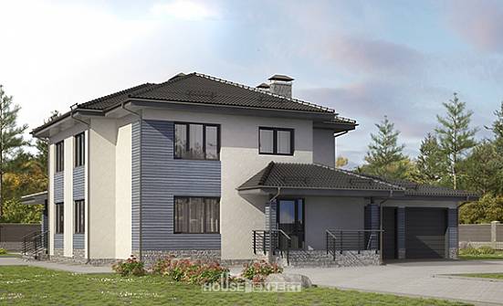 340-005-П Проект двухэтажного дома, гараж, классический домик из поризованных блоков Темрюк | Проекты домов от House Expert