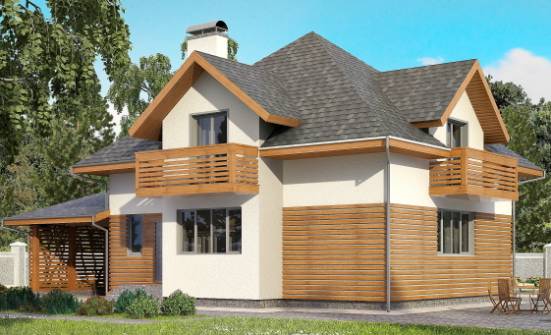155-004-П Проект двухэтажного дома с мансардным этажом и гаражом, современный дом из газобетона Темрюк | Проекты домов от House Expert