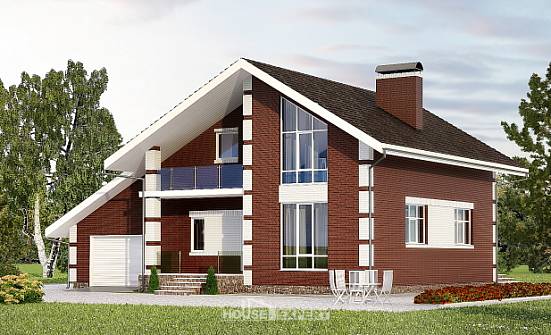 180-001-Л Проект двухэтажного дома мансардой, гараж, бюджетный домик из газобетона Темрюк | Проекты домов от House Expert
