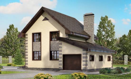 160-004-П Проект двухэтажного дома и гаражом, компактный загородный дом из газобетона Темрюк | Проекты домов от House Expert
