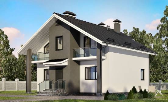 150-005-Л Проект двухэтажного дома с мансардным этажом, скромный домик из арболита Темрюк | Проекты домов от House Expert
