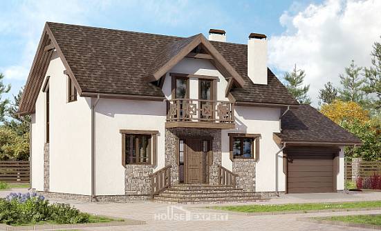 180-013-П Проект двухэтажного дома мансардой, гараж, небольшой домик из арболита Темрюк | Проекты домов от House Expert