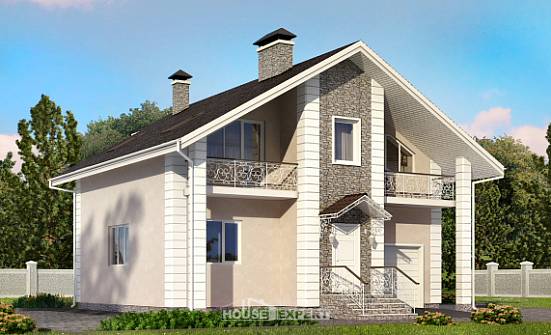 150-002-П Проект двухэтажного дома с мансардой, гараж, скромный дом из блока Темрюк | Проекты домов от House Expert