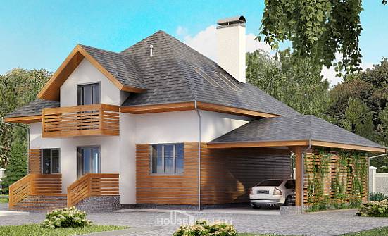 155-004-П Проект двухэтажного дома с мансардным этажом и гаражом, современный дом из газобетона Темрюк | Проекты домов от House Expert