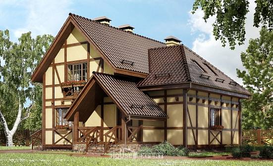 160-003-П Проект двухэтажного дома с мансардой, классический коттедж из пеноблока Темрюк | Проекты домов от House Expert