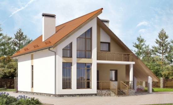 170-009-П Проект двухэтажного дома с мансардой и гаражом, бюджетный коттедж из теплоблока Темрюк | Проекты домов от House Expert