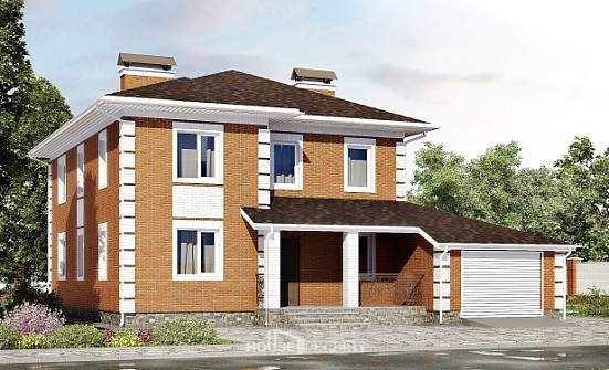 220-004-Л Проект двухэтажного дома и гаражом, средний коттедж из кирпича Темрюк | Проекты домов от House Expert
