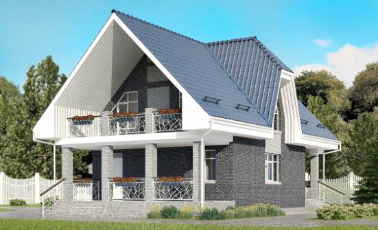 125-002-Л Проект двухэтажного дома мансардой и гаражом, бюджетный коттедж из бризолита Темрюк | Проекты домов от House Expert