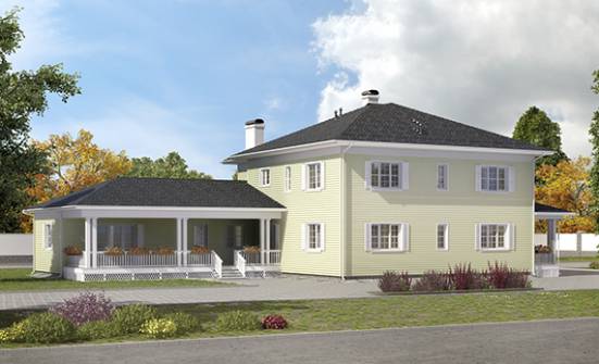 410-002-Л Проект двухэтажного дома и гаражом, классический домик из твинблока Темрюк | Проекты домов от House Expert