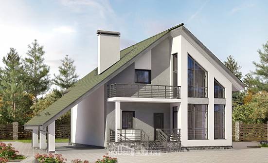 170-009-Л Проект двухэтажного дома с мансардным этажом, гараж, доступный загородный дом из пеноблока Темрюк | Проекты домов от House Expert