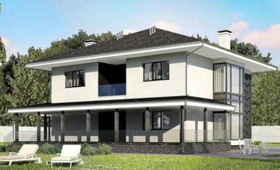 245-002-П Проект двухэтажного дома и гаражом, красивый коттедж из твинблока Темрюк | Проекты домов от House Expert