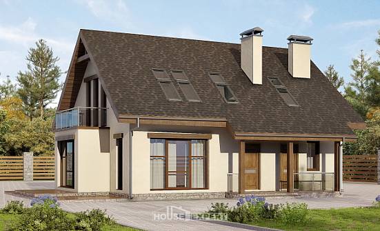 155-012-Л Проект двухэтажного дома мансардой, уютный коттедж из газобетона Темрюк | Проекты домов от House Expert