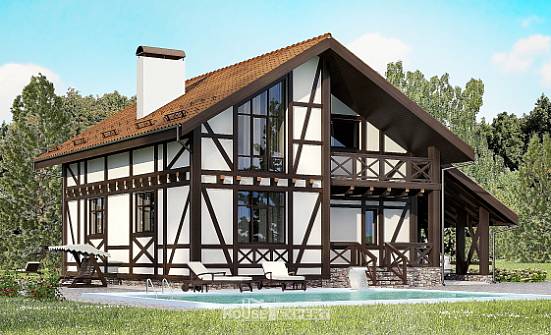 155-002-П Проект двухэтажного дома мансардой, гараж, экономичный домик из теплоблока Темрюк | Проекты домов от House Expert