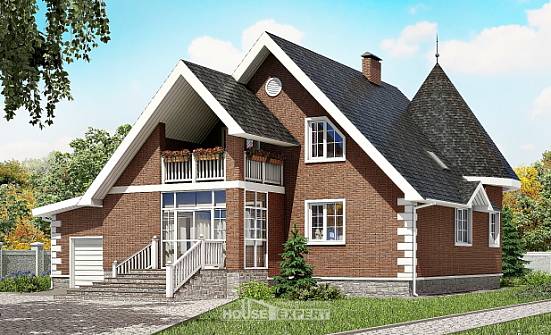220-002-Л Проект двухэтажного дома мансардой и гаражом, средний домик из пеноблока Темрюк | Проекты домов от House Expert