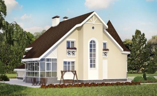 275-001-Л Проект двухэтажного дома с мансардой, гараж, современный коттедж из кирпича Темрюк | Проекты домов от House Expert