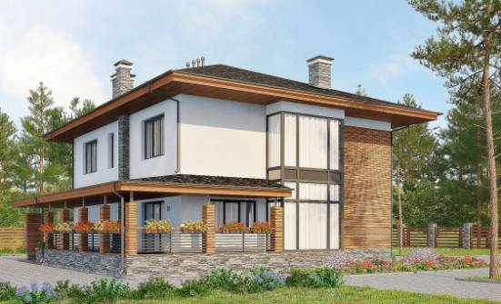 305-001-П Проект двухэтажного дома, гараж, современный загородный дом из твинблока Темрюк | Проекты домов от House Expert