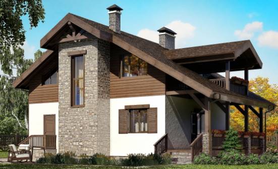 150-004-Л Проект двухэтажного дома с мансардой, простой коттедж из поризованных блоков Темрюк | Проекты домов от House Expert