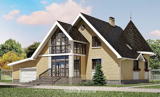 250-001-Л Проект двухэтажного дома мансардой и гаражом, простой загородный дом из твинблока Темрюк | Проекты домов от House Expert
