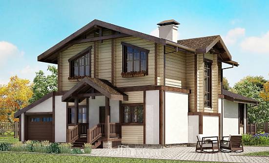 190-004-П Проект двухэтажного дома с мансардным этажом и гаражом, средний коттедж из газобетона из дерева Темрюк | Проекты домов от House Expert
