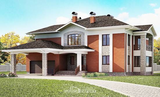 400-002-Л Проект двухэтажного дома и гаражом, просторный загородный дом из кирпича Темрюк | Проекты домов от House Expert