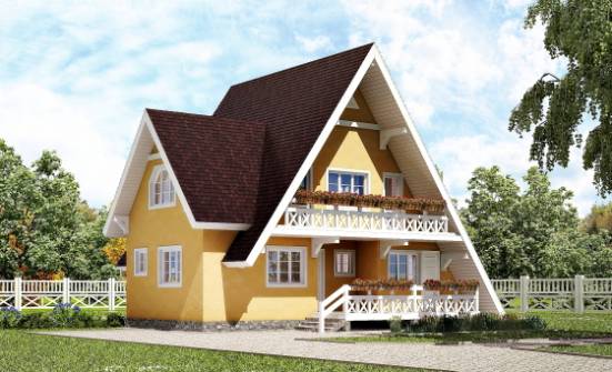 155-008-П Проект двухэтажного дома с мансардным этажом, классический коттедж из дерева Темрюк | Проекты домов от House Expert
