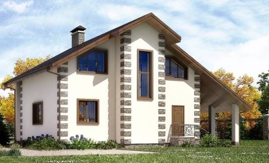150-003-Л Проект двухэтажного дома мансардой, гараж, классический домик из бревен Темрюк | Проекты домов от House Expert