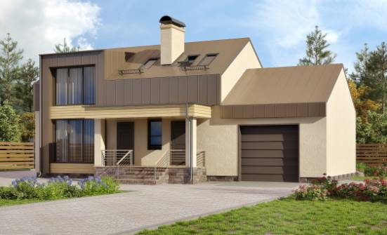150-015-Л Проект двухэтажного дома мансардный этаж и гаражом, доступный дом из пеноблока Темрюк | Проекты домов от House Expert