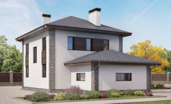 185-004-Л Проект двухэтажного дома и гаражом, средний домик из твинблока Темрюк | Проекты домов от House Expert