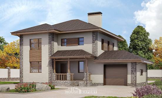 185-004-П Проект двухэтажного дома и гаражом, средний коттедж из блока Темрюк | Проекты домов от House Expert