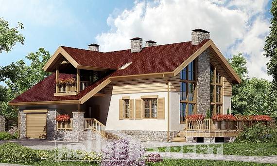 165-002-П Проект двухэтажного дома мансардой, гараж, классический домик из газобетона Темрюк, House Expert