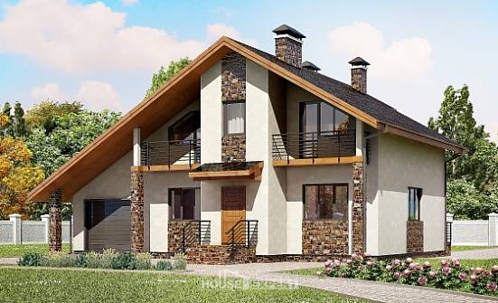 180-008-Л Проект двухэтажного дома с мансардой и гаражом, красивый коттедж из блока Темрюк | Проекты домов от House Expert