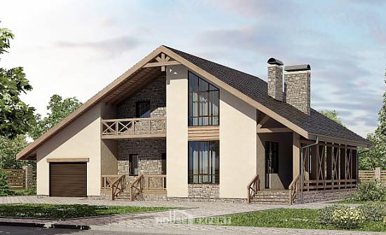 265-001-Л Проект двухэтажного дома мансардой, гараж, просторный коттедж из пеноблока Темрюк | Проекты домов от House Expert
