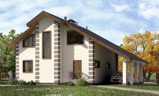 150-003-Л Проект двухэтажного дома с мансардой и гаражом, недорогой коттедж из бревен, Темрюк