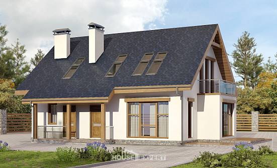 155-012-П Проект двухэтажного дома с мансардой, недорогой загородный дом из бризолита, Темрюк