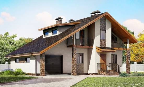 180-008-Л Проект двухэтажного дома с мансардой и гаражом, красивый коттедж из блока Темрюк | Проекты домов от House Expert