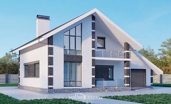 190-008-П Проект двухэтажного дома с мансардным этажом, гараж, средний дом из пеноблока Темрюк | Проекты домов от House Expert