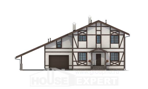 250-002-Л Проект двухэтажного дома мансардой и гаражом, средний домик из кирпича Темрюк, House Expert