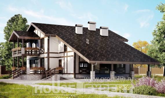 250-002-Л Проект двухэтажного дома с мансардой, гараж, современный коттедж из кирпича Темрюк, House Expert